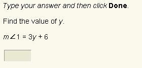 Find the value of y m<1 = 3y+6-example-1