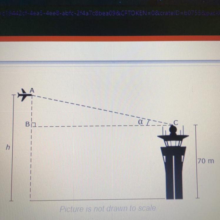 An aircraft is approaching the runway to land The aircraft is at a height of h= 314 meters-example-1