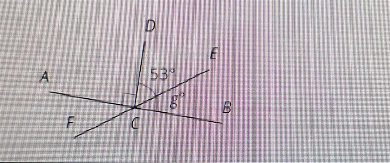 Segments AB, EF, and CD intersect at point C, and angle ACD is a right angle. Find-example-1