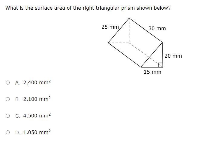 What is the surface area of the right triangular prism shown below?-example-1