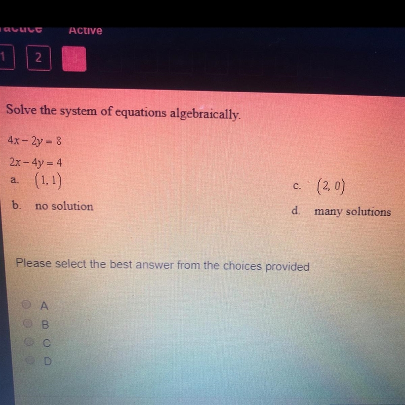 Solve the system of equations algebraically-example-1