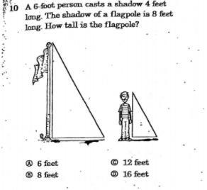 A 6-foot person cast a shadow 4- feet long. The shadow of a flagpole is 8 feet long-example-1