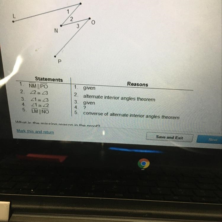 What is the missing reason in this proof ? a given b transitive property c alternate-example-1