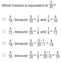 Which fraction is equivalent to 5/20-example-1