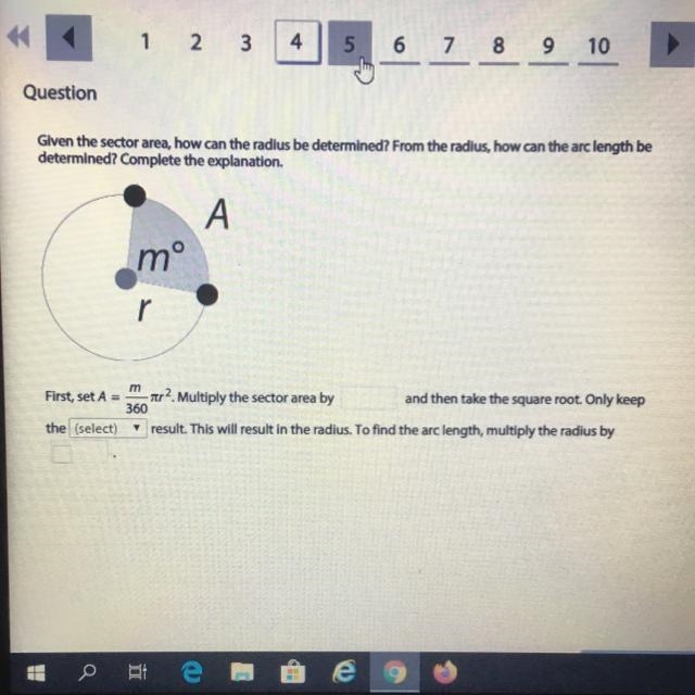 Given the sector area,how can the radius be determined?from the radius how can the-example-1