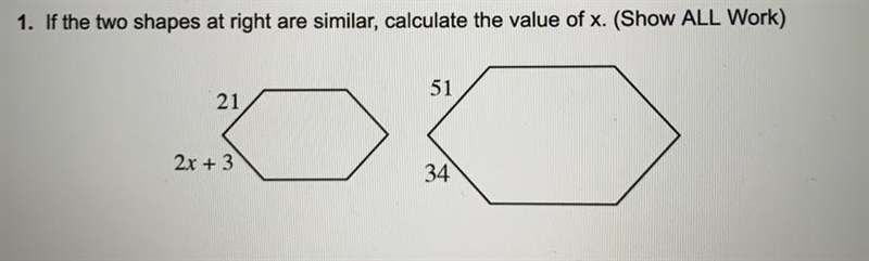 If the two shapes at the right are similar, calculate the value of x-example-1