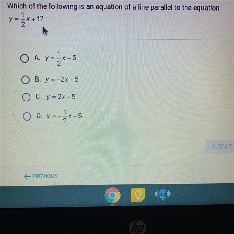 Which of the following is an equation of a line parallel to the equation y = 1/2x-example-1