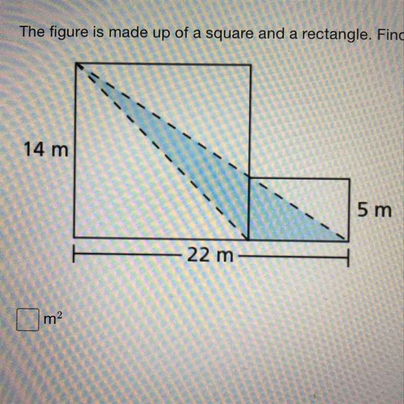 The figure is made up two square and a rectangle. Find the area of the shaded region-example-1