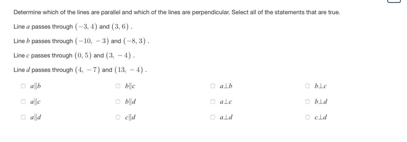 Determine which of the lines are parallel and which of the lines are perpendicular-example-1