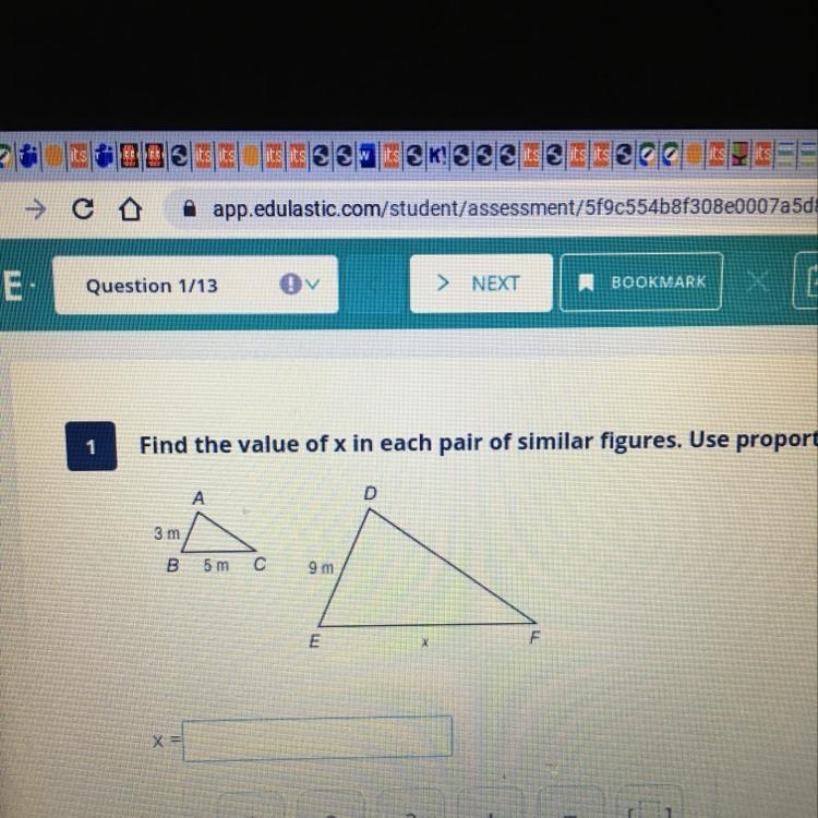 Find the value of x in each pair of similar figures. Use proportions to solve.-example-1