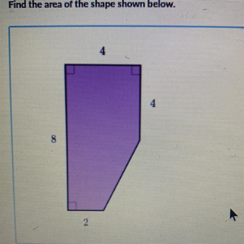 Find the area of the shape shown below.-example-1