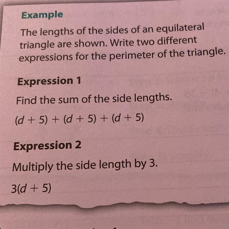 Jessica rewrites Expression 1 as d + d + d + 5 + 5 + 5. Why might she have done this-example-1