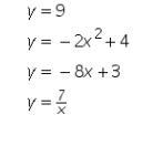 Which of the following equations would not be a line when graphed? Explain how you-example-1