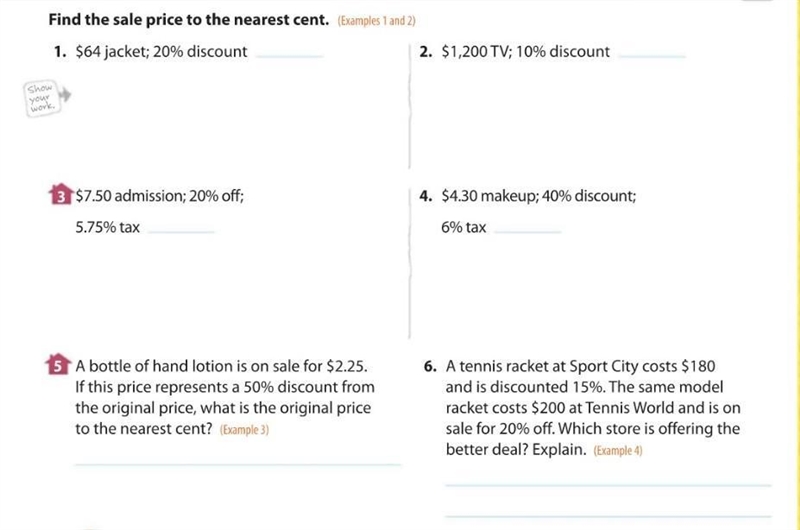 Find the sale price to the nearest cent for each question. PLS HELP ME THIS IS DUE-example-1