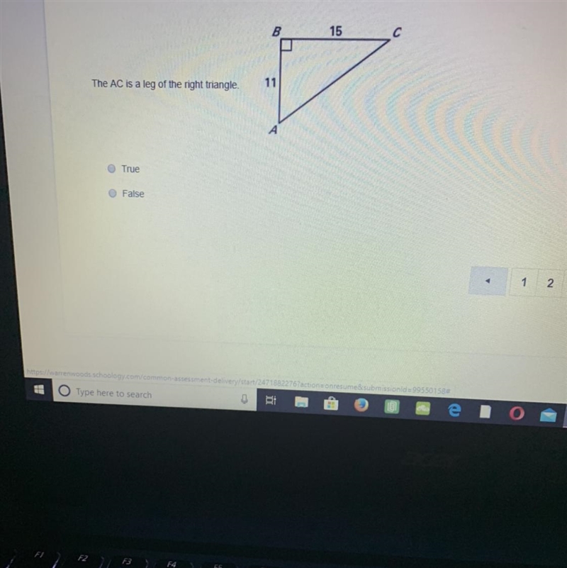 The ac is a leg of the right triangle True False-example-1