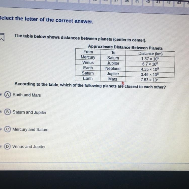 The table below shows distances between planets (center to center). Approximate Distance-example-1