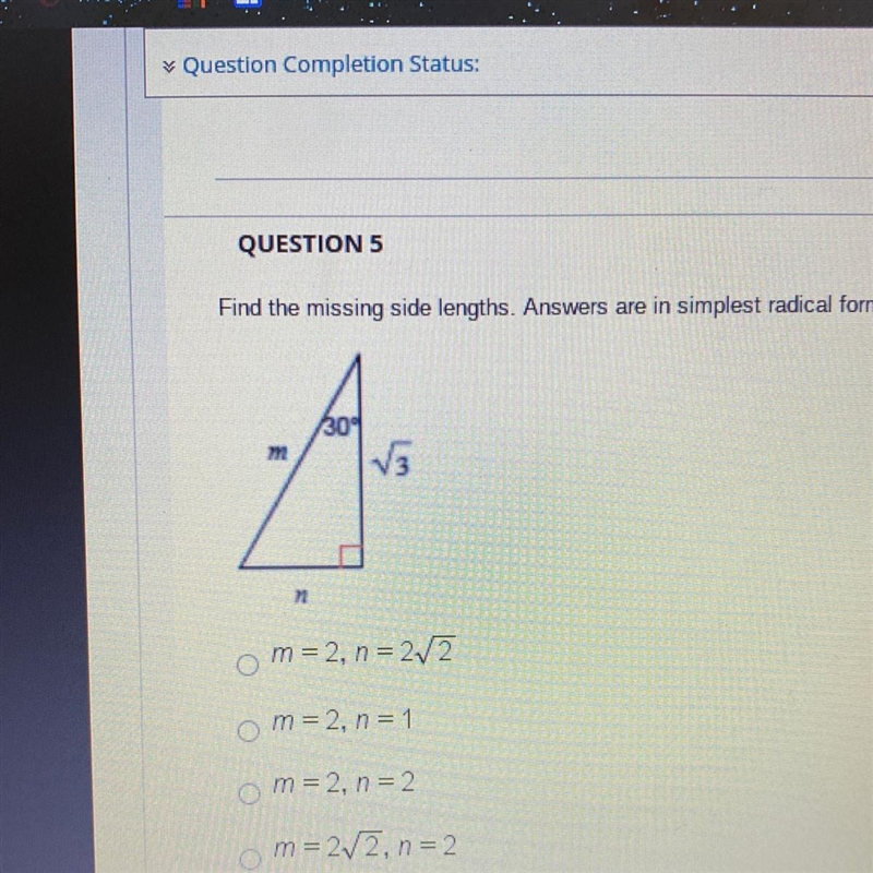 Find the missing side lengths. Answers are in simplest radical form with the denominator-example-1