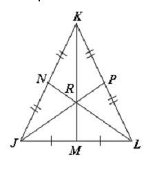 Which point is the centroid of triangle JKL? A. Point K B. Point M C. Point R D. Point-example-1