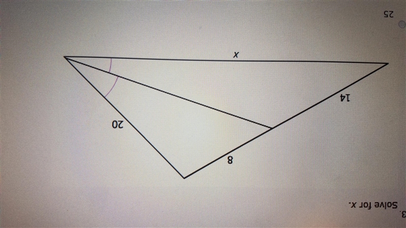 Solve for x a. 25 b. 11 3/7 c. 28 5/7 d. 35-example-1