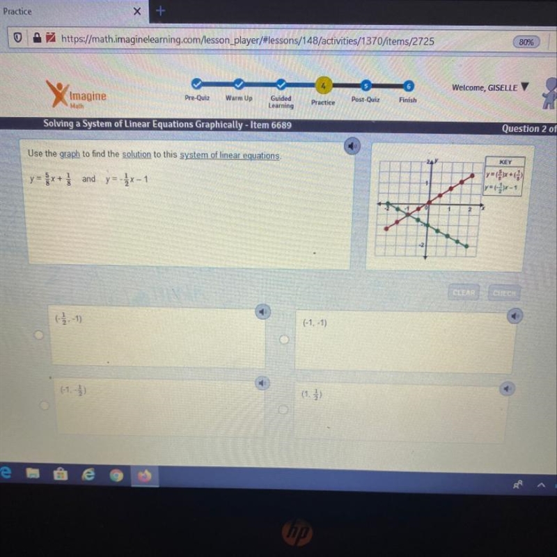 Use the graph to find the solution to this system of linear equations.-example-1