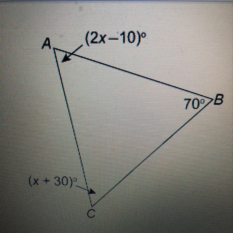 What is the measure of angle A in the triangle? Enter your answer in the box. mZA-example-1