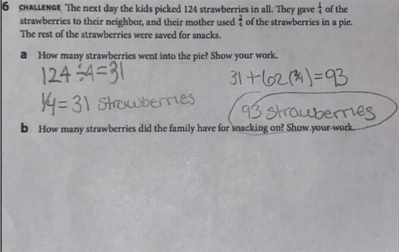 How many strawberries did the family have for snacking on? Show your work-example-1