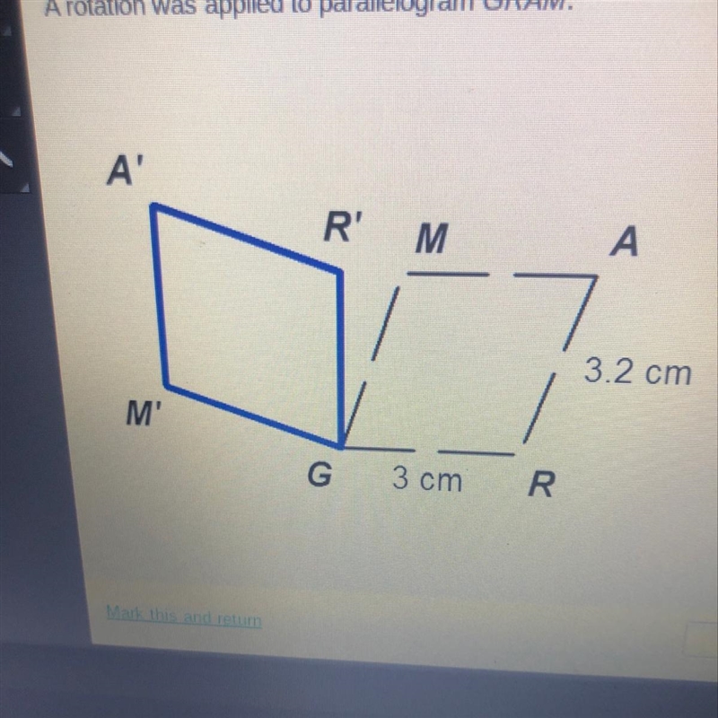 What is the length of R'A? 1.5 cm 1.6 cm 3.0 cm 3.2 cm-example-1