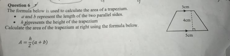 The formula below is used to calculate the area of a trapezium. • a and b represent-example-1