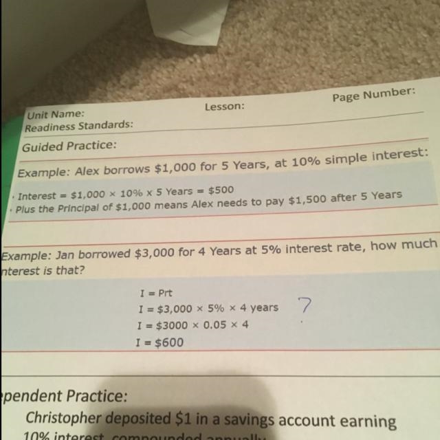 NEED HELP ASAP: Example: Alex borrows $1,000 for 5 Years, at 10% simple interest: • Interest-example-1