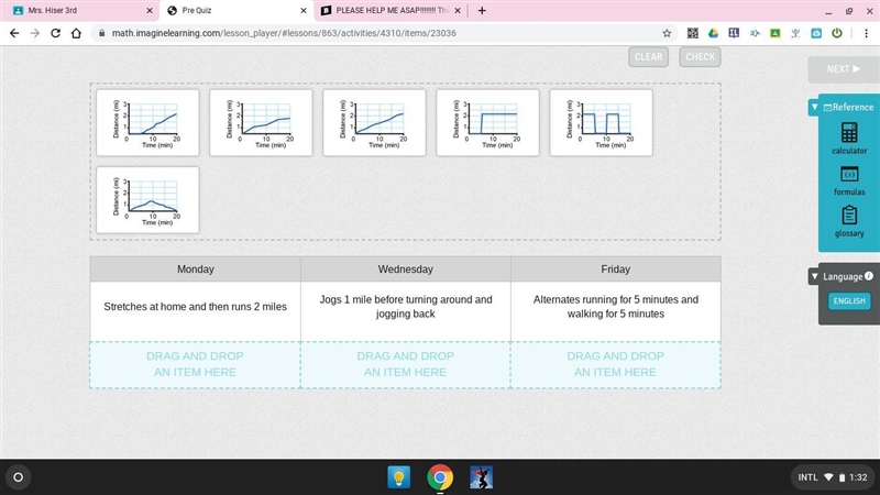 Given below are descriptions of Mya's workout runs for 3 days of the week. Each graph-example-1