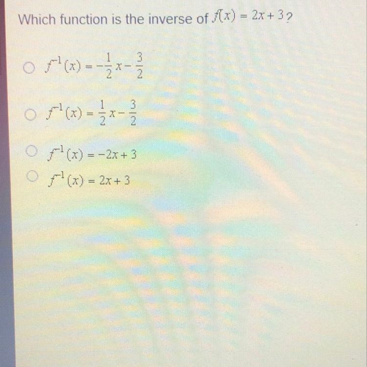 Which function is the inverse of f(x) = 2x + 3?-example-1