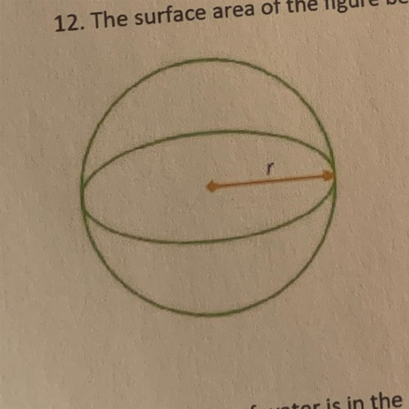 The surface area of the figure below is 100% cm. Find the volume in terms of n-example-1