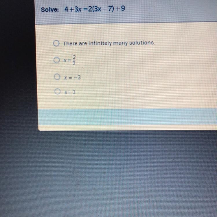 Solve : 4+3x =(3x-7)+9.-example-1