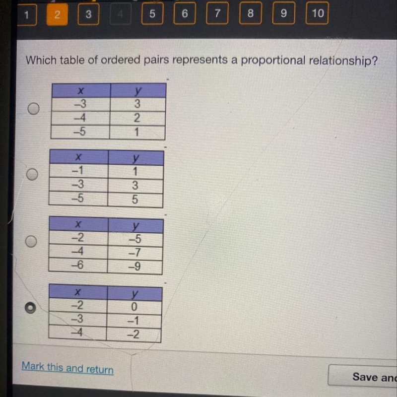 Which table of ordered pairs represents a propositional relationship ?-example-1