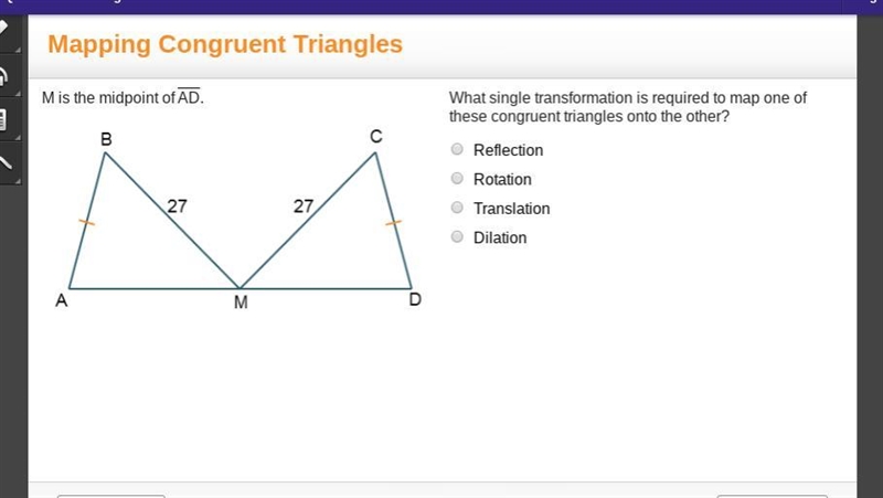 What single transformation is required to map one of these congruent triangles onto-example-1