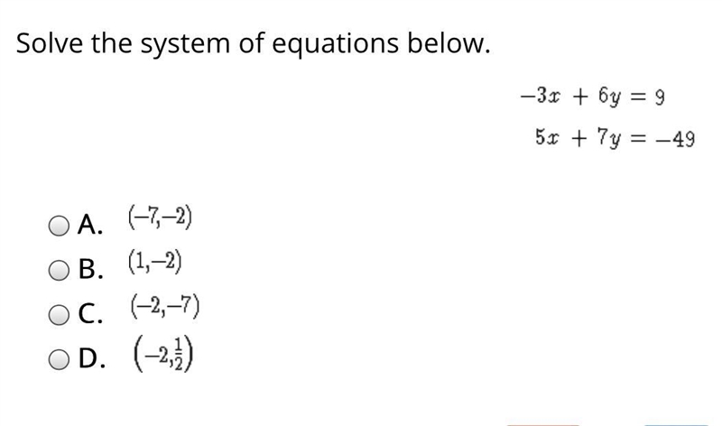 Solve the system of equations below. A. B. C. D.-example-1