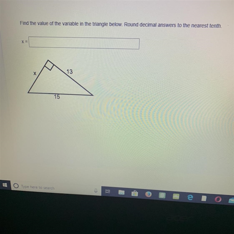 Find the value of the variable in the triangle below. Round decimal answers to the-example-1