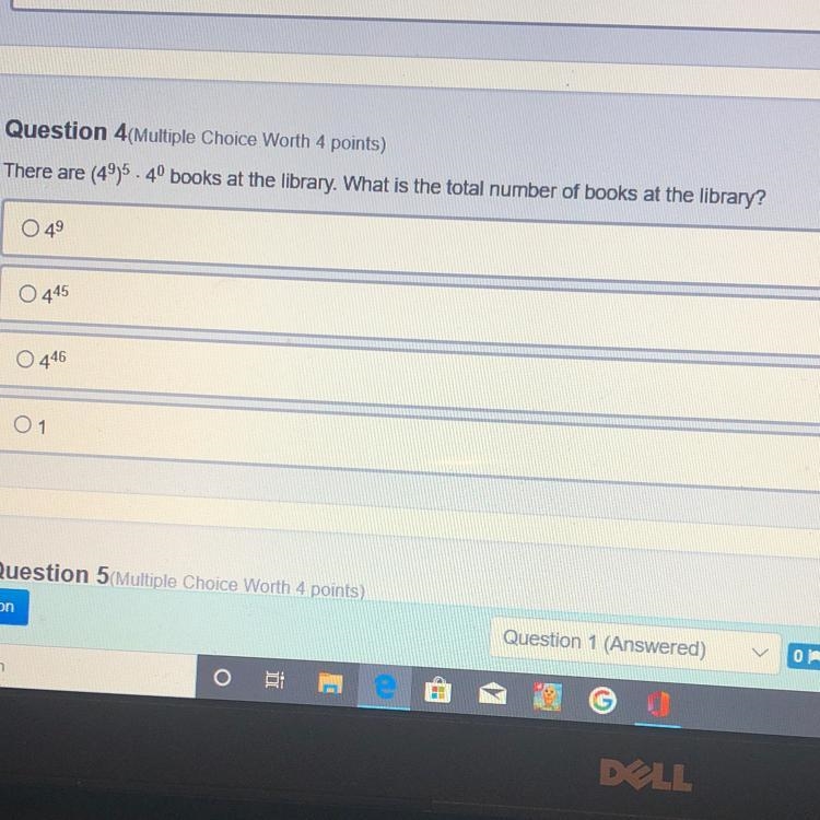 There are (4^9)^5 •4^0 books are the library. What is the total number of books at-example-1