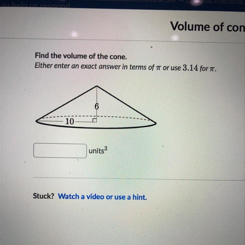 Find the volume of the cone ! HELP-example-1