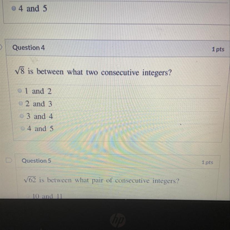 V8 is between what two consecutive integers? 1 and 2 2 and 3 3 and 4 4 and 5-example-1