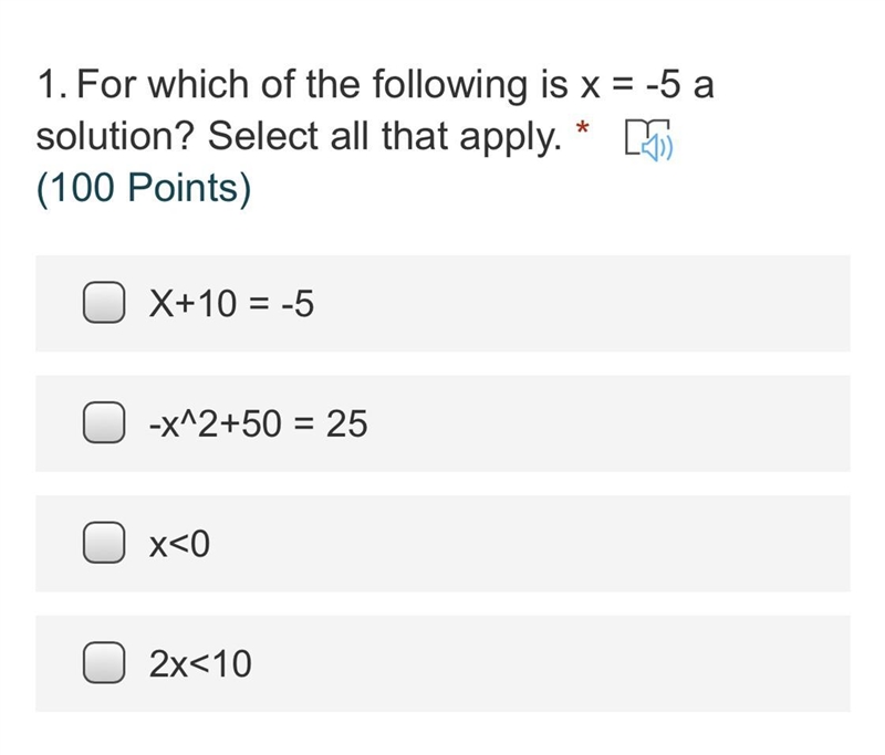 Which of the following is x=-5 a solution ?-example-1