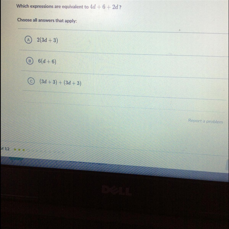 Which expression are equivalent to 4d+6+2d? Choose all answer that apply-example-1