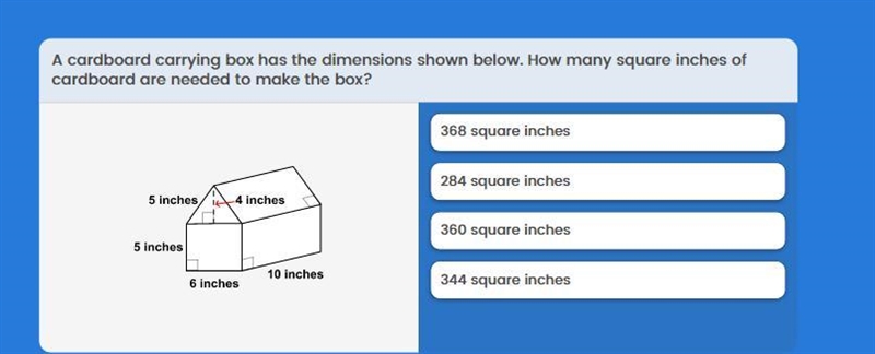 A cardboard carrying box has the dimensions shown below. How many square inches of-example-1