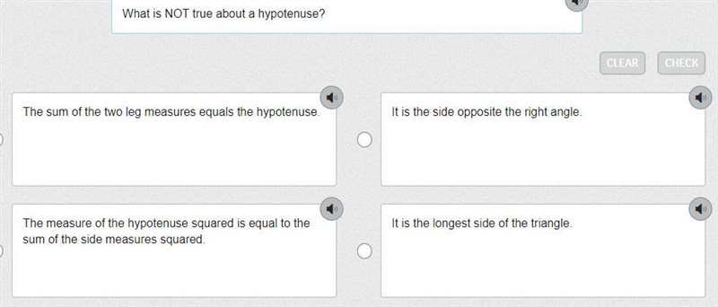 HELP PLEASE!!! What is NOT true about a hypotenuse?-example-1