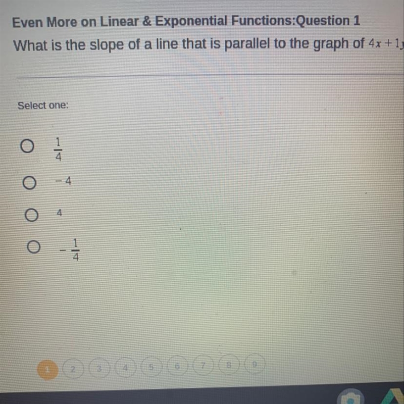 What is the slope of a line that is parallel to the graph of 4x +1y = 47-example-1