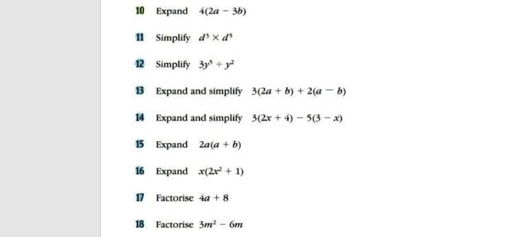 Expand, simplify qu. 10 to 18..... :- / Lots of points easy read attachment-example-1