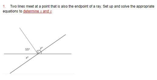 Two lines meet at a point that is also the endpoint of a ray. Set up and solve the-example-1