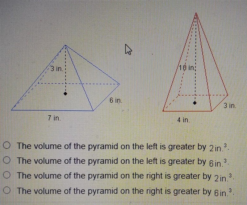 Which pyramid has a greater volume and how much greater is its volume? ​-example-1