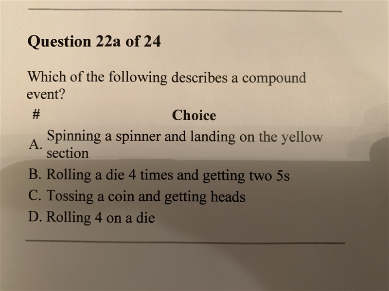 Which of the following describes a compound event?-example-1