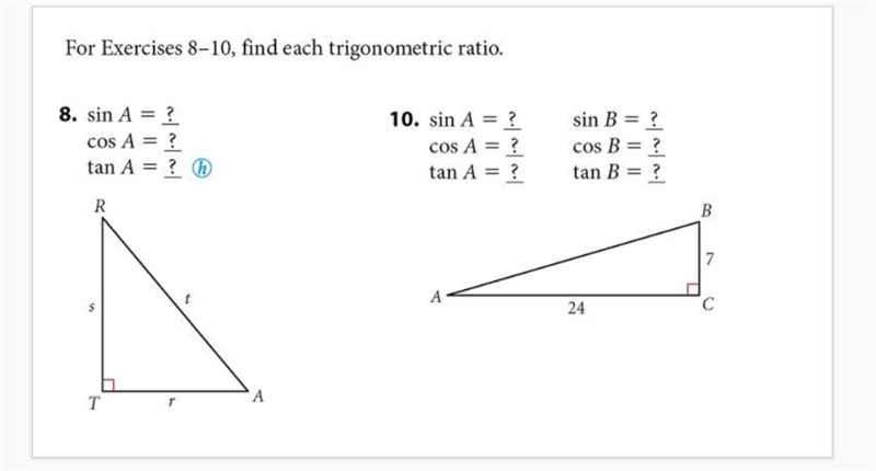 What are the trigonometric ratios for these equations attached?-example-1